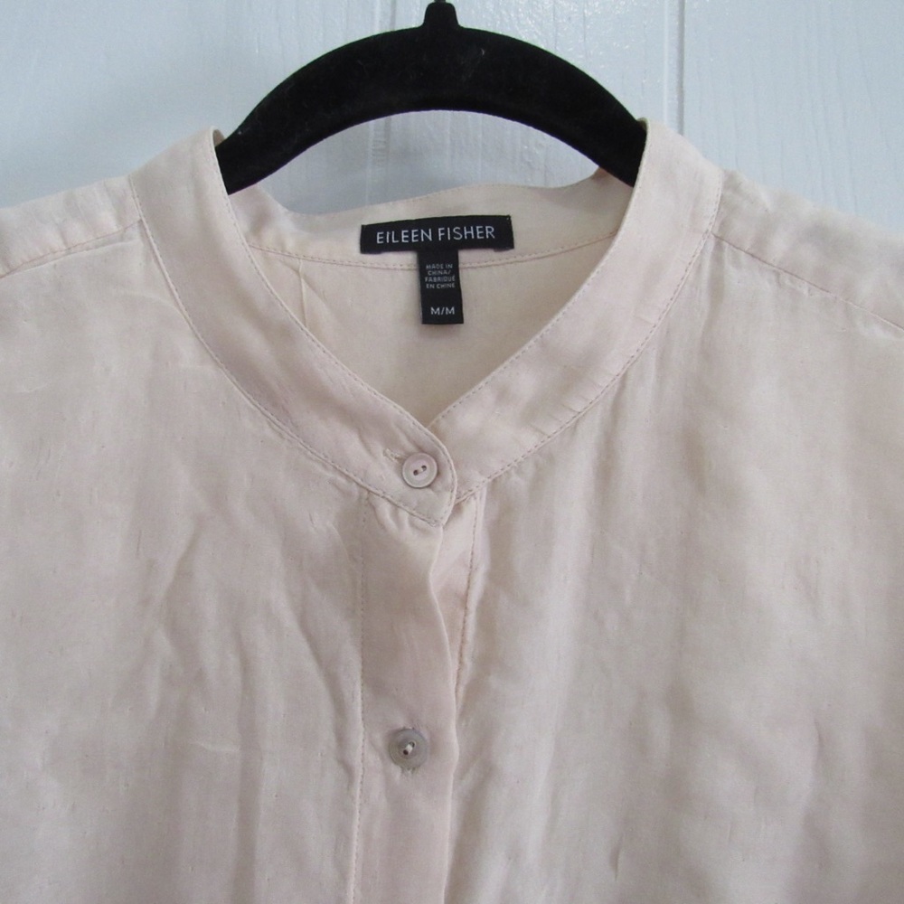 Eileen Fisher Shirt Medium Organic Cotton Silk Light Peach Button Long Sleeve - Picture 3 of 10